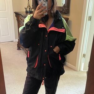 Unisex Vintage Singapore windbreaker black and neon bright colors